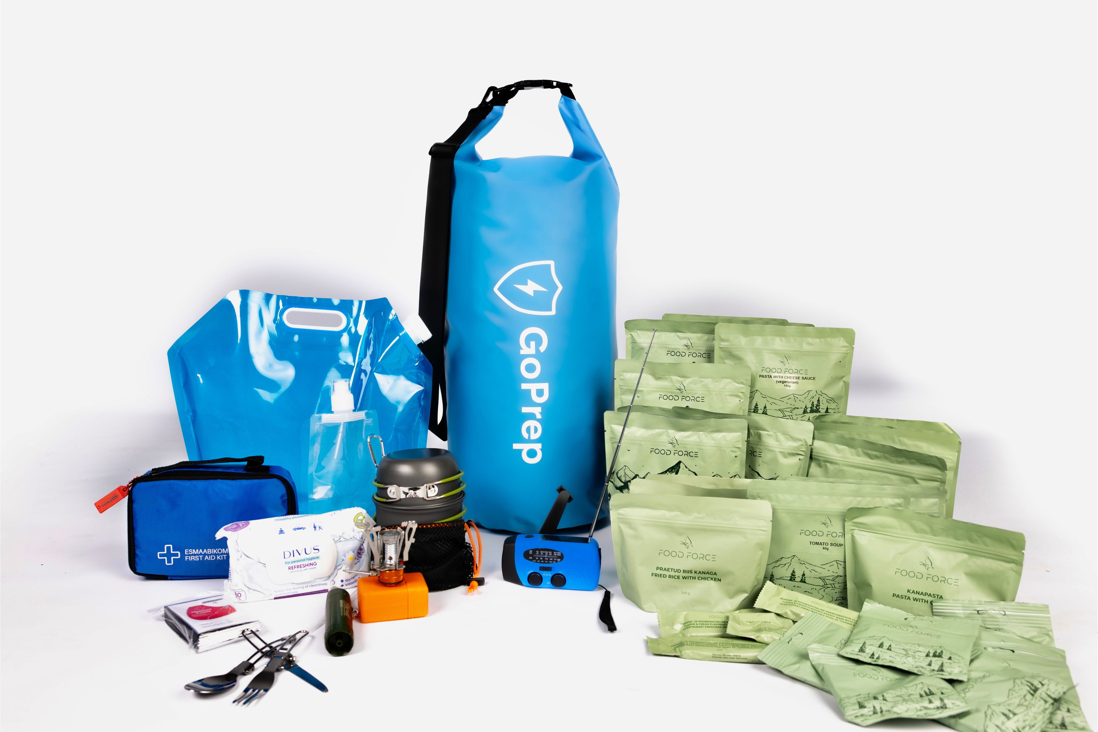 Emergency Kit: Food + Supplies in a Waterproof Bag