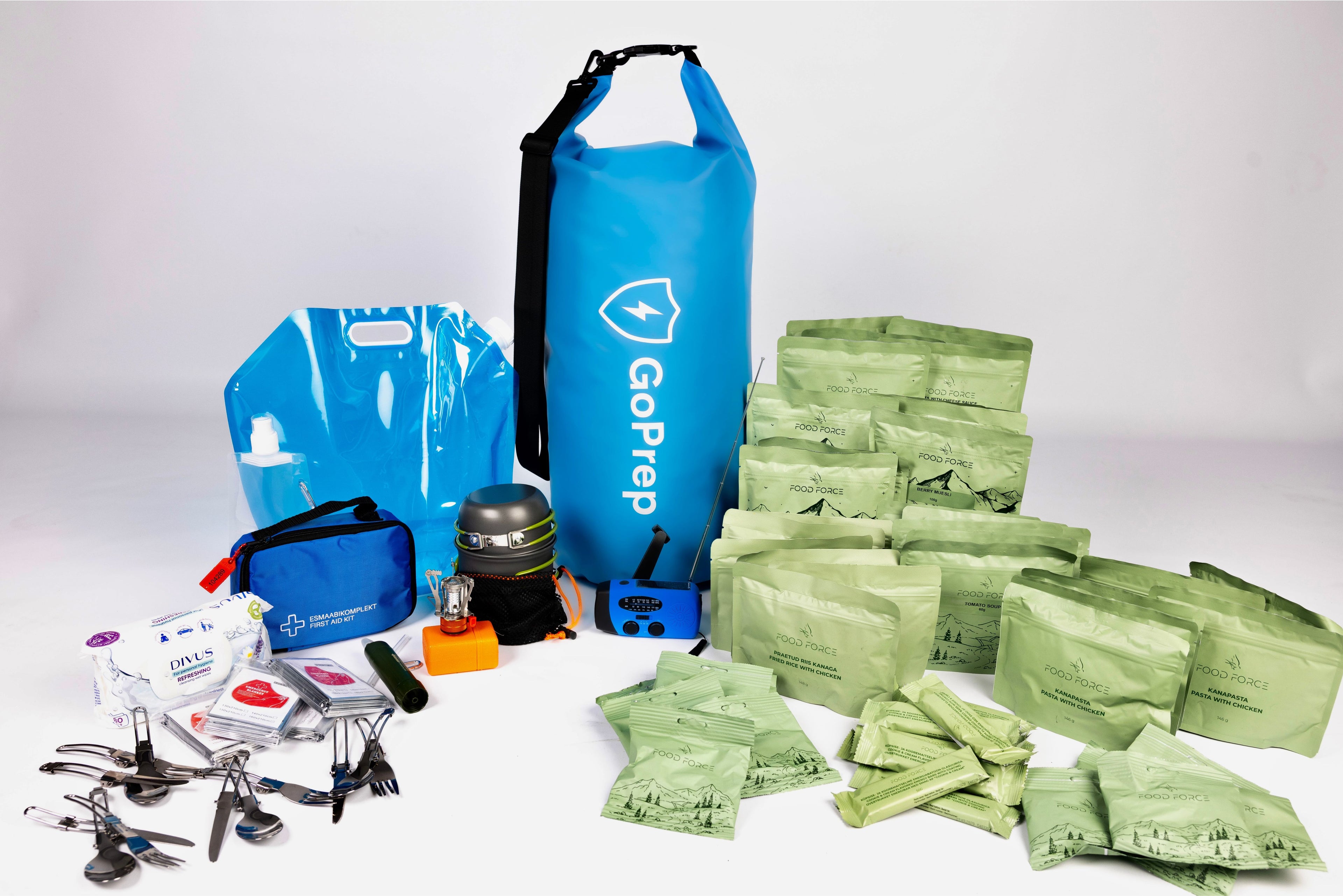 Emergency Kit: Food + Supplies in a Waterproof Bag