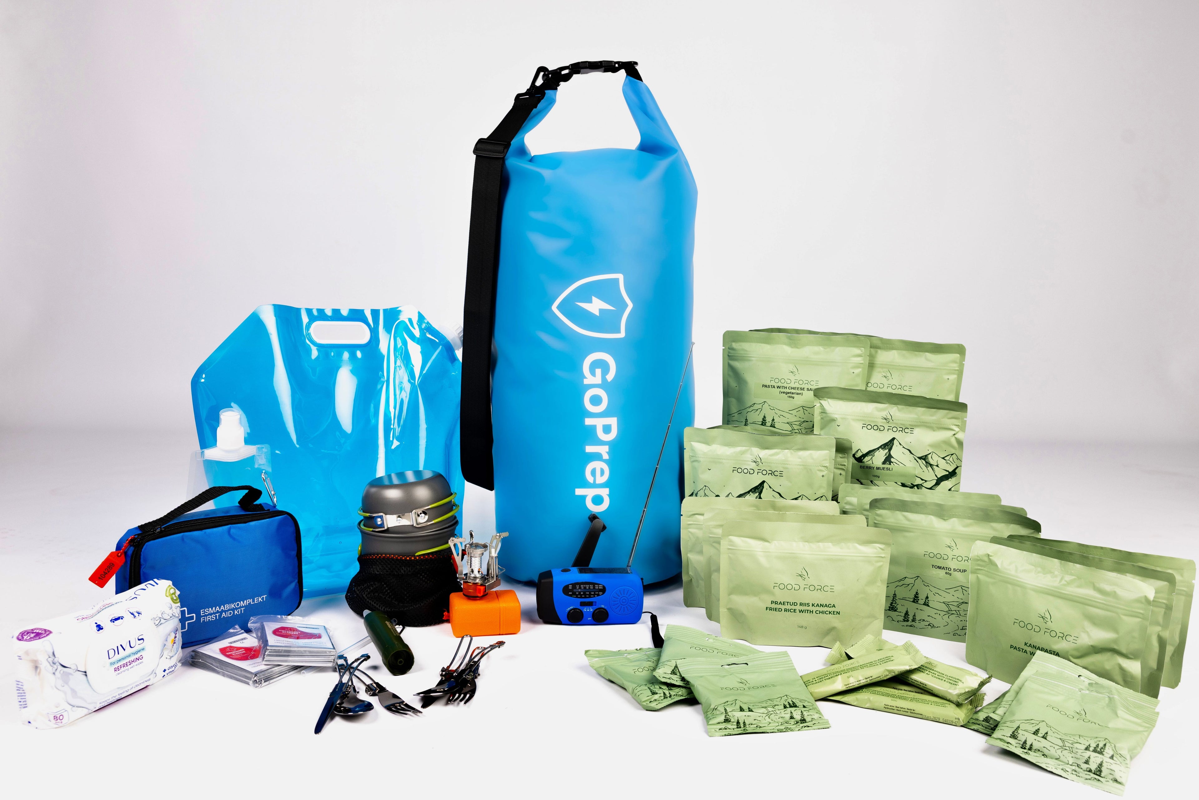 Emergency Kit: Food + Supplies in a Waterproof Bag