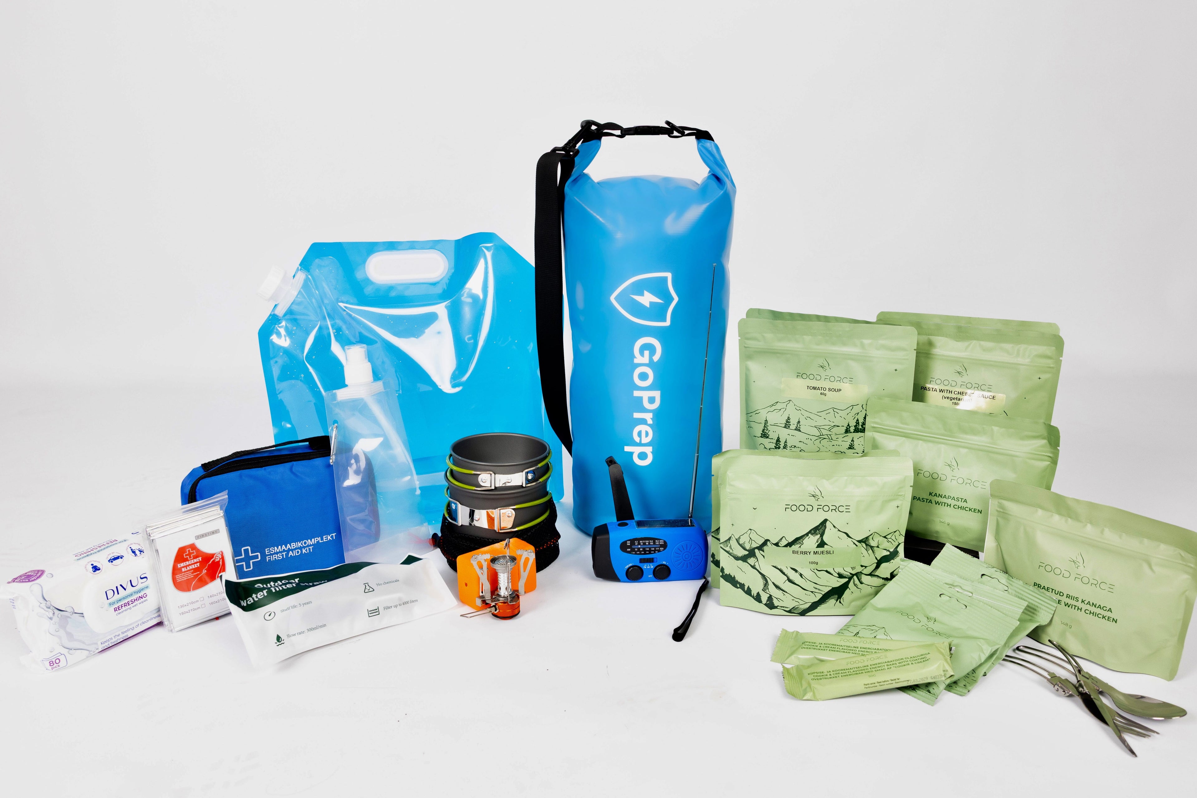 Emergency Kit: Food + Supplies in a Waterproof Bag