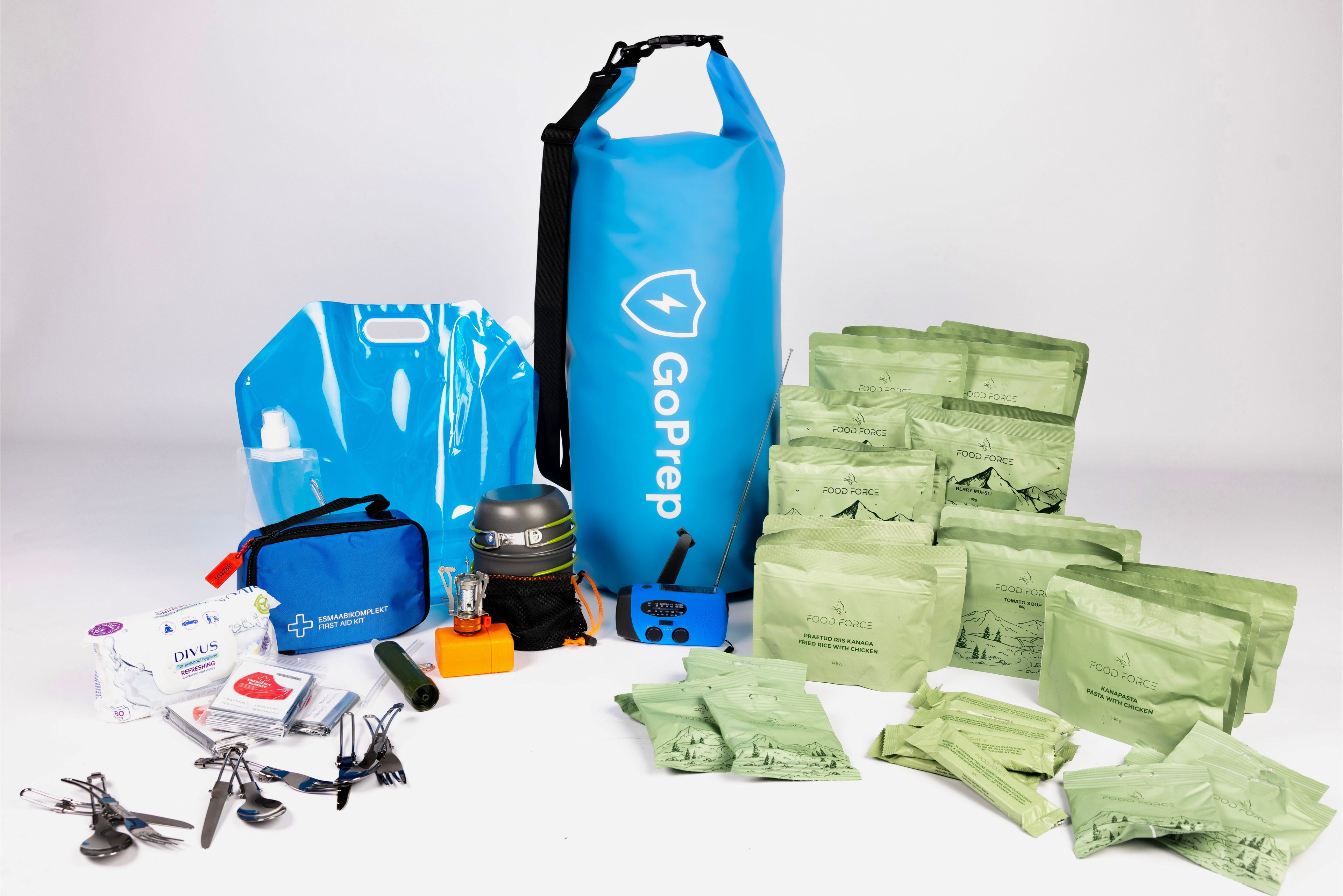 Emergency Kit: Food + Supplies in a Waterproof Bag
